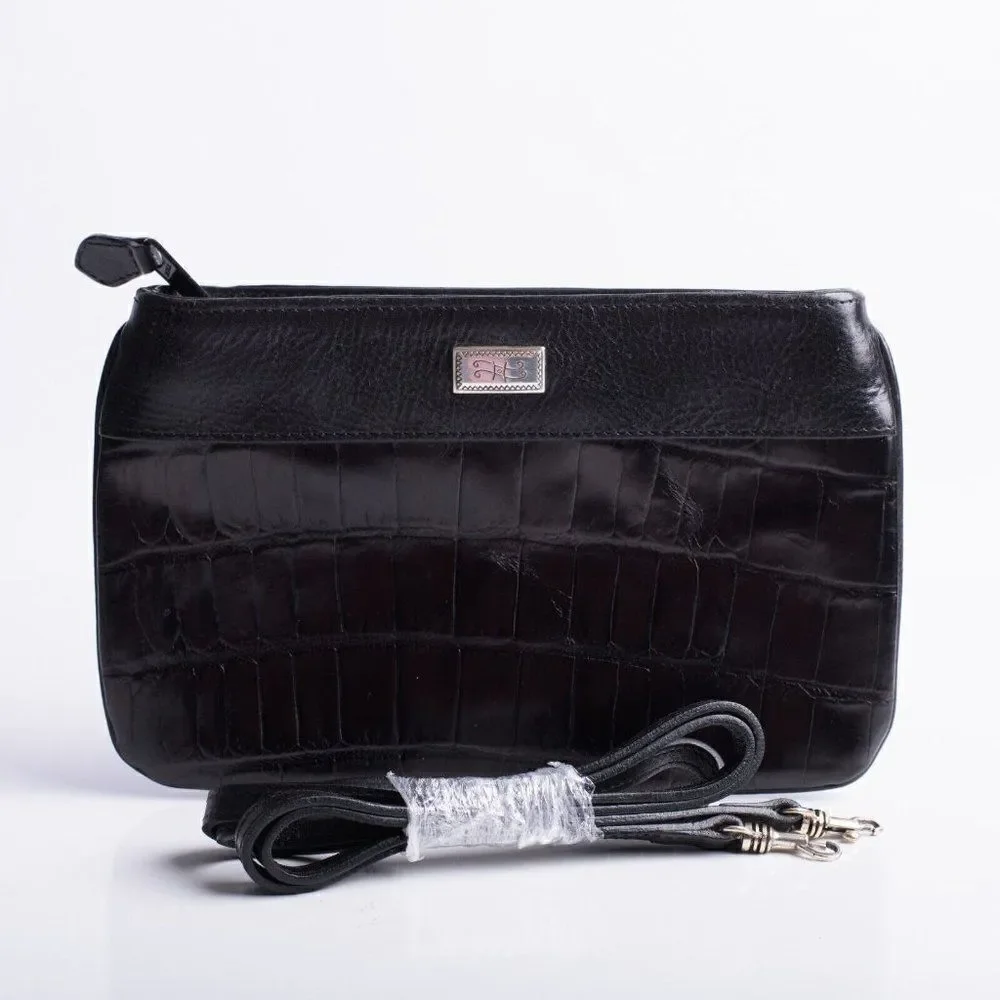 Brighton Womens Croc Textured Leather Handbag Purse Shoulder Bag Zip Top